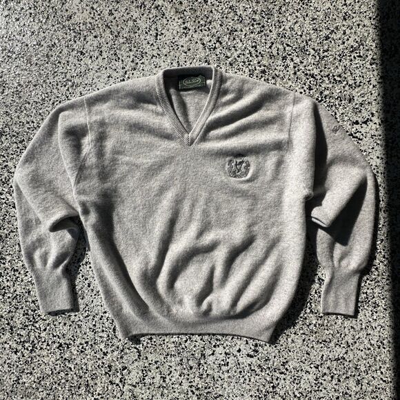Vintage Peter Scott V-Neck Sweater Mens 42 Made in Scotland 100% Lambswool Gray